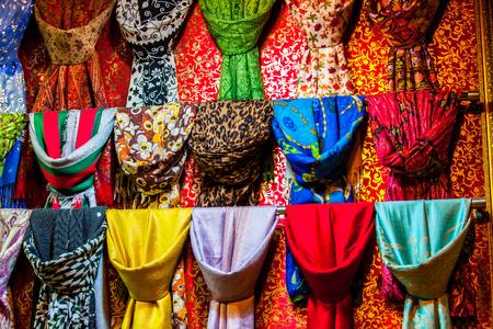 Souvenir shop in Istanbul - textileの写真素材