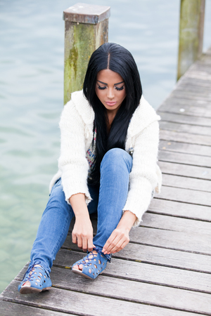 Woman on the beachの写真素材