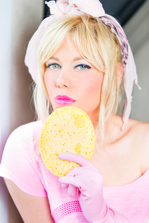 Beautiful woman at the cleaningの写真素材