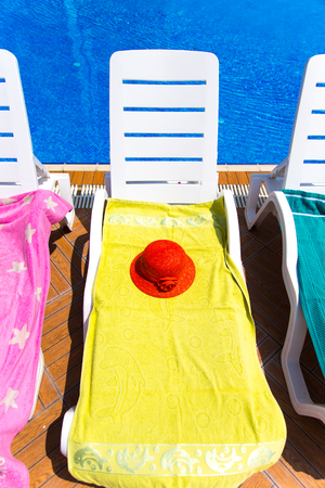 Sun chairs at the poolの写真素材