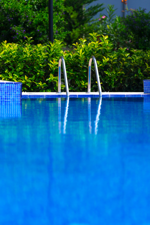 Stairs on the edge of the poolの写真素材