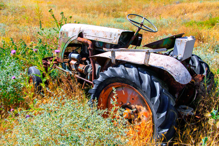 derelict tractorの写真素材