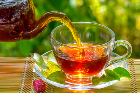 Black tea beautifully composed in the natureの写真素材