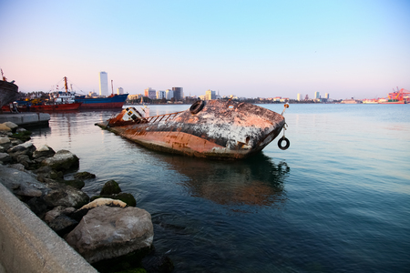 Shipyard in the seaの写真素材