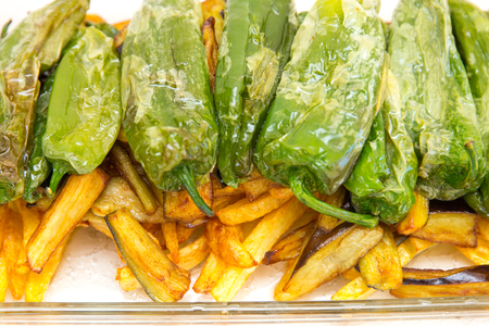 French fries and peppersの写真素材
