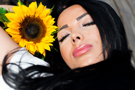 Pretty Woman in gardenの写真素材