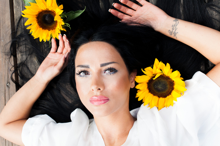 Pretty Woman in gardenの写真素材