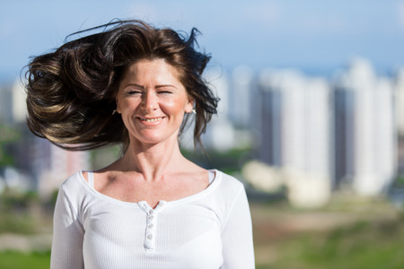 Woman on a balconyの写真素材