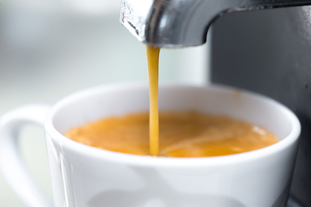 Coffeemaker and hot cappuccinoの写真素材