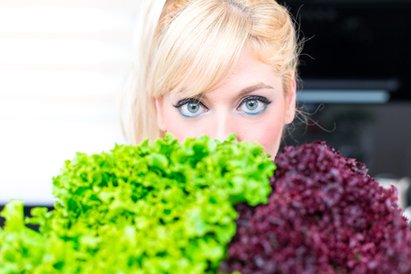 Pretty Woman in the kitchenの写真素材