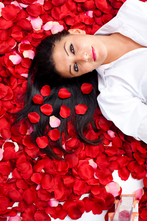 Beauty in a bed of rosesの写真素材