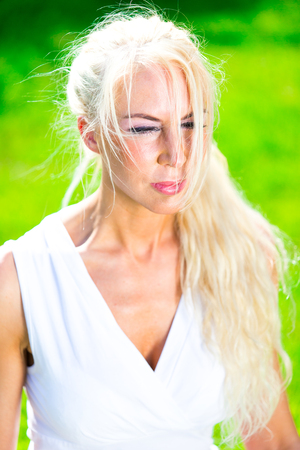 Physical education with young womanの写真素材