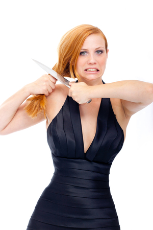 Beautiful woman in studioの写真素材