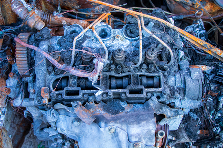 Burned car engineの写真素材