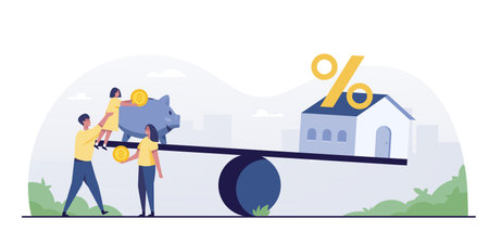 family saving money to buy a house Real estate investment ideas such as townhouses, scale and private homes.のイラスト素材