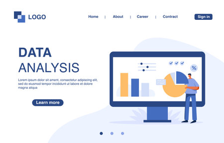 Data analysis landing page with business analysts. Vector illustrations for web development. flat characterのイラスト素材