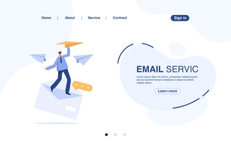 Email service landing page with letter envelope on computer desktop. Web template bannerのイラスト素材