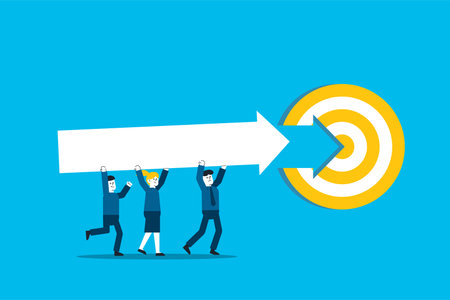 Business people hold arrows to move forward. Business growth and success. Teamwork and team...