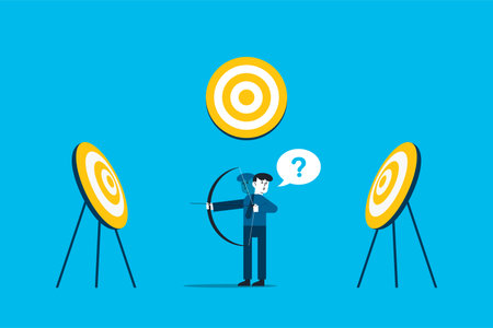 Businessman with bow and arrow look at multiple targets.のイラスト素材