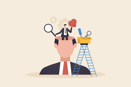 Changing mind , Mental health, The characters try to solve mental problems and fight emotional burnout. tiredness from work psychotherapy concept.のイラスト素材