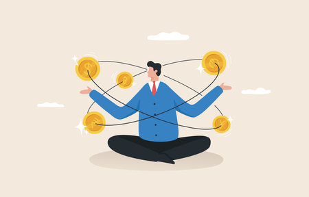 Predicting the financial future. Specialist Finance, Accounting, Financial Consulting. Forecast the direction and trend of the economy in the future. Businessman meditating to predict the financial markets.のイラスト素材