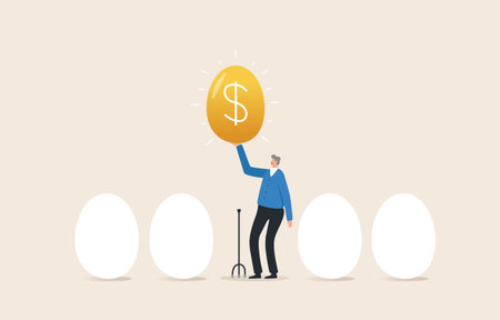 IRA, Individual retirement account. Planning for long term savings until retirement 401K egg. The old man was happy with his last retirement money.のイラスト素材