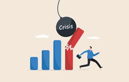 Stock volatility market crash, crisis or depression, investment risk or price. 
Businessman investors escape the broken bar chart.のイラスト素材