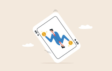 Money game, Gambling risk. Small investment in hopes of getting more profit. Business finance, fundraising, stock market, banking. businessman wins gameのイラスト素材