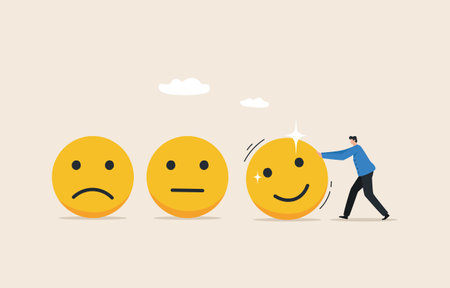Positive thinking, or an optimistic attitude. 
Balance between happiness and emotional intelligence. Young man increased emotional intelligence.のイラスト素材