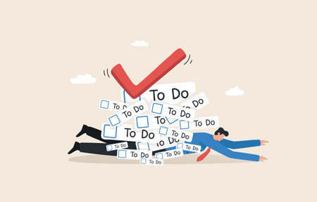 Getting things done. Long to do list. Failed 
to work or management. 
Prioritize tasks. 
time management to work professionally.  Businessman with to do checkbox.のイラスト素材