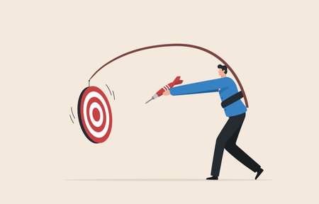 Goal setting. achieve goals to the ability. Take action for target. Focus on business goal.
Overcome yourself to success.  Businessman chasing dartboard.のイラスト素材