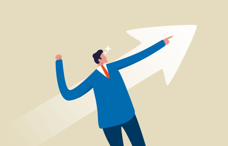 Business growth. career development, strategy. Businessman celebrate his growth finance graph. Illustrationのイラスト素材