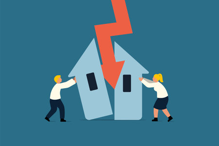 Real Estate Market Risk. Housing Market Slump. Vector Business Illustrationのイラスト素材