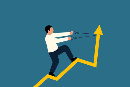Businessman riding the arrow going up. Vector Business Illustrationのイラスト素材