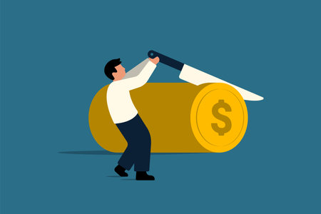 Tax Payment Preparation. Business Owner Setting Aside Funds for Taxes. Vector Business Illustrationのイラスト素材