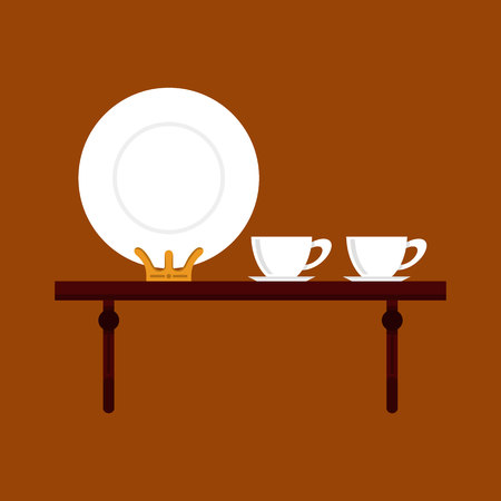 Elegant displays with rack, plates and cups.のイラスト素材