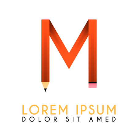 Letter M for pencil stationary orange icon letter design school.のイラスト素材