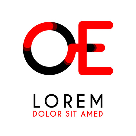 Initial Letter OE with red and black colors and has rounded corners.のイラスト素材