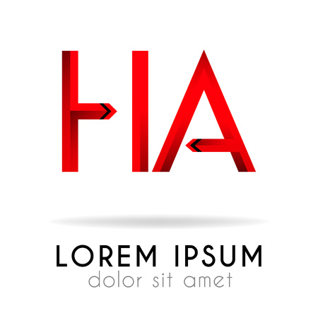 Ribbon logo in dark red gradation with HA Letterのイラスト素材