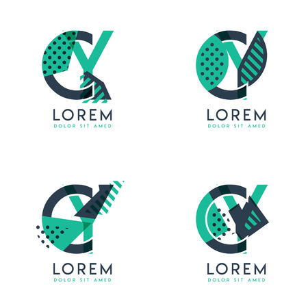 Four abstract CY logo posts set with dot and slash, green and black. very suitable for corporate identity, business, letterhead ,cards and bannersのイラスト素材