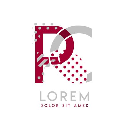PC simple logo design with Gray and maroon color that can be used for creative business and advertising. CP logo is filled with bubbles and dots, can be used for all areas of the companyのイラスト素材
