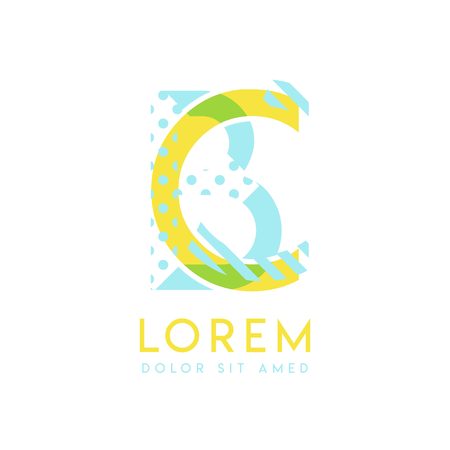 BC natural logo design with yellow and ocean blue color that can be used for creative business and advertising. CB logo is filled with bubbles and dots, can be used for all areas of the companyのイラスト素材