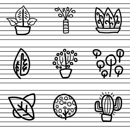 cactus plant logo, ornamental plants, leaves in packs, which are made with thick lines, with various colors, and doodle styles, which can be applied in various companies and businesses, made on paperのイラスト素材