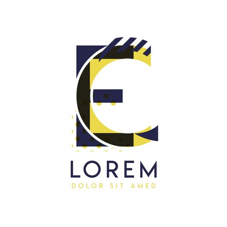EC simple logo design with yellow and purple color that can be used for creative business and advertising. CE logo is filled with bubbles and dots, can be used for all areas of the companyのイラスト素材