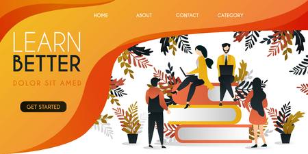 group of people studying at the top of the book to achieve a better future vector illustration concept, can be use for presentation, web, banner ui ux, landing pageのイラスト素材