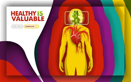 health is valuable. a metaphor with a heart beating and a dollar symbol in order to show pain is expensive. can use for; landing page; template; ui; web; mobile app; poster; banner; online promotionのイラスト素材