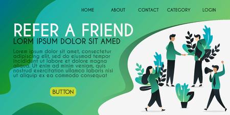 Refer a friend vector illustration concept, people are hand shaking with refer a friend word, , can use for, landing page, template, ui, web, mobile app, poster, banner, flyerのイラスト素材