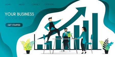 Group of people who are in a meeting and an employee who goes up to the table concept, can use for, landing page, template, ui, web, mobile app, poster, banner, flyer, backgroundのイラスト素材