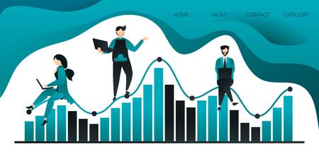 Group of people who are climbing or sitting on a statistical table concept can use for, landing page, template, ui, web, mobile app, poster, banner, flyer, backgroundのイラスト素材
