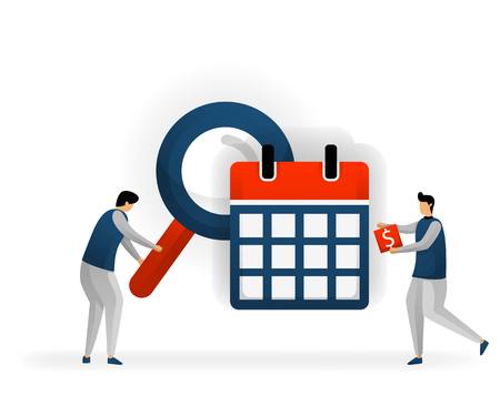 business and promotion of vector illustration. Determine keywords based on calendar and holiday dates. see tranding that bring traffic. maximize SEO on certain days. SEO logo .flat character styleのイラスト素材